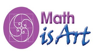 Logo that says "math is art" with a purple circle with the Fibonacci golden ratio inside.