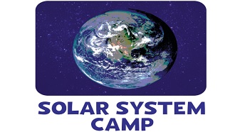 Picture of Earth with the words "Solar System Camp" underneath.